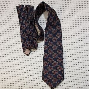 Christian Dior Navy Paisley Silk Tie with Red and Cream Accents